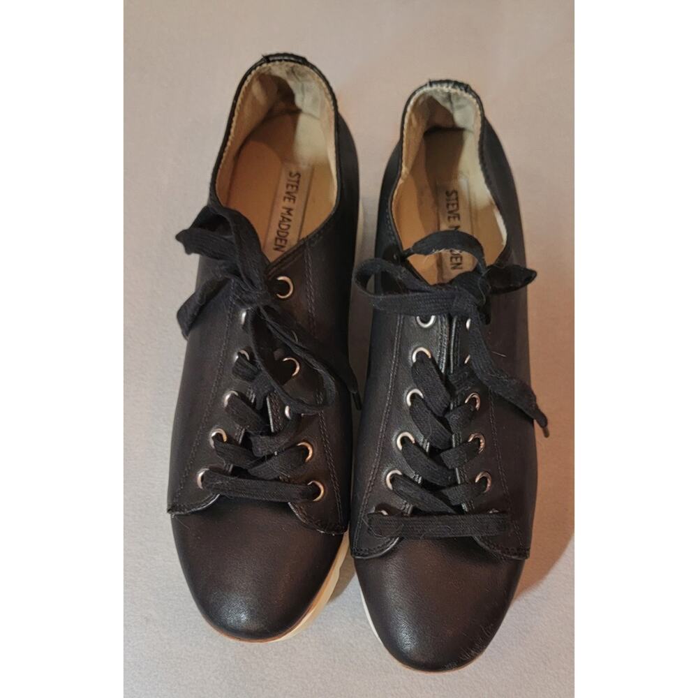 Steve Madden Korrie Black Leather Cork Platform Slip On Sneaker 10